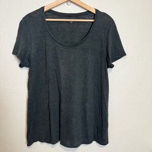 100% Organic Linen Eileen Fisher Charcoal Gray Scoop Neck Short Sleeve T-Shirt